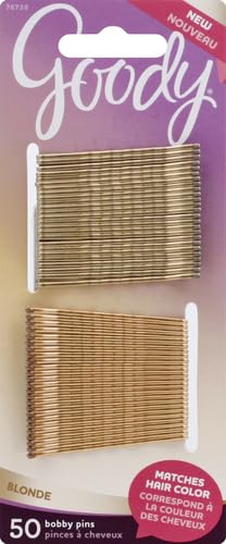Close up of Goody metallic blonde bobby pins for hair styling