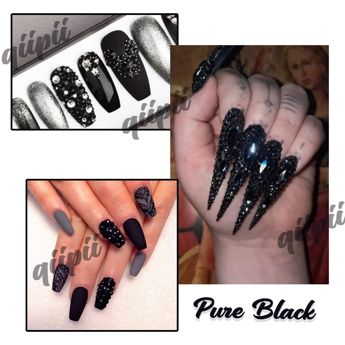 Bedazzled tumbler decorated with Qiipii black resin gems
