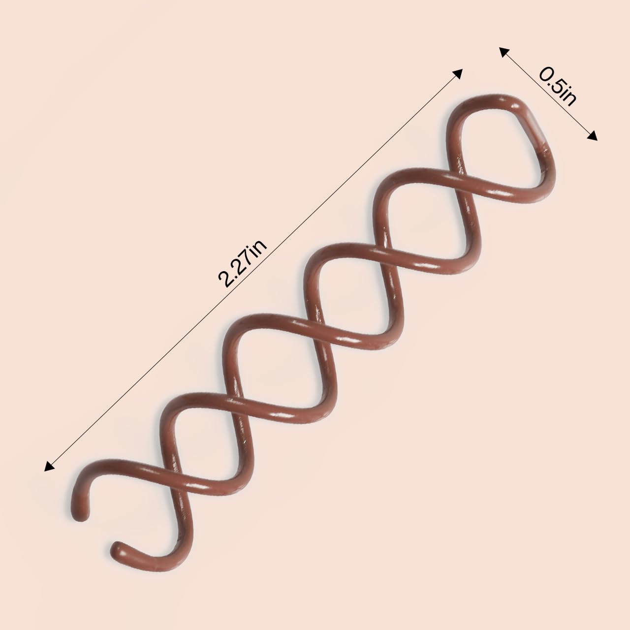 Kitsch corkscrew hair pins in brown color demonstrating the chip resistant coating.