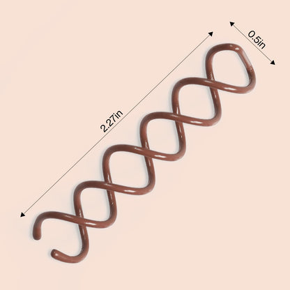 Kitsch corkscrew hair pins in brown color demonstrating the chip resistant coating.