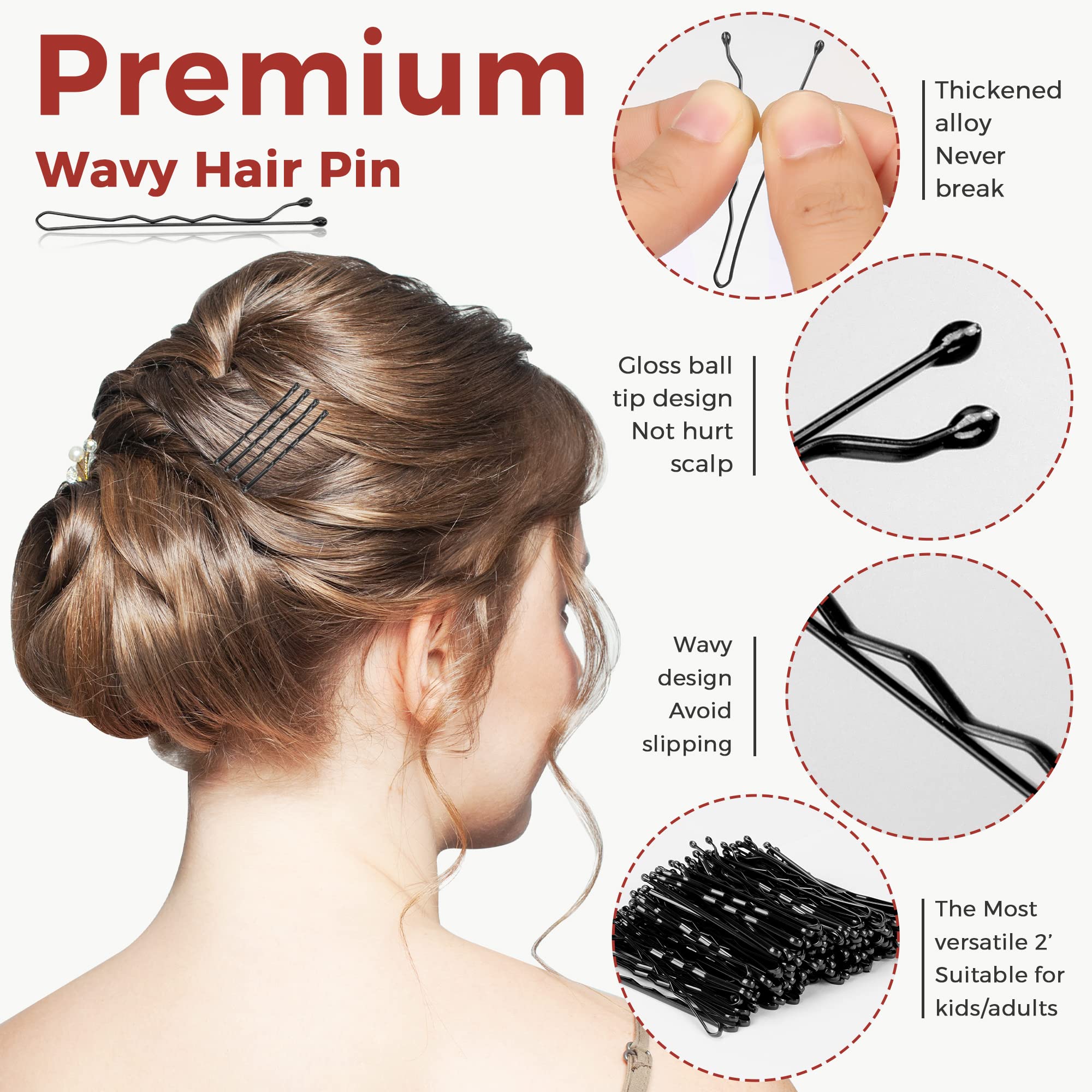 Close up view of two inch black hair clips showing protective rubber tips