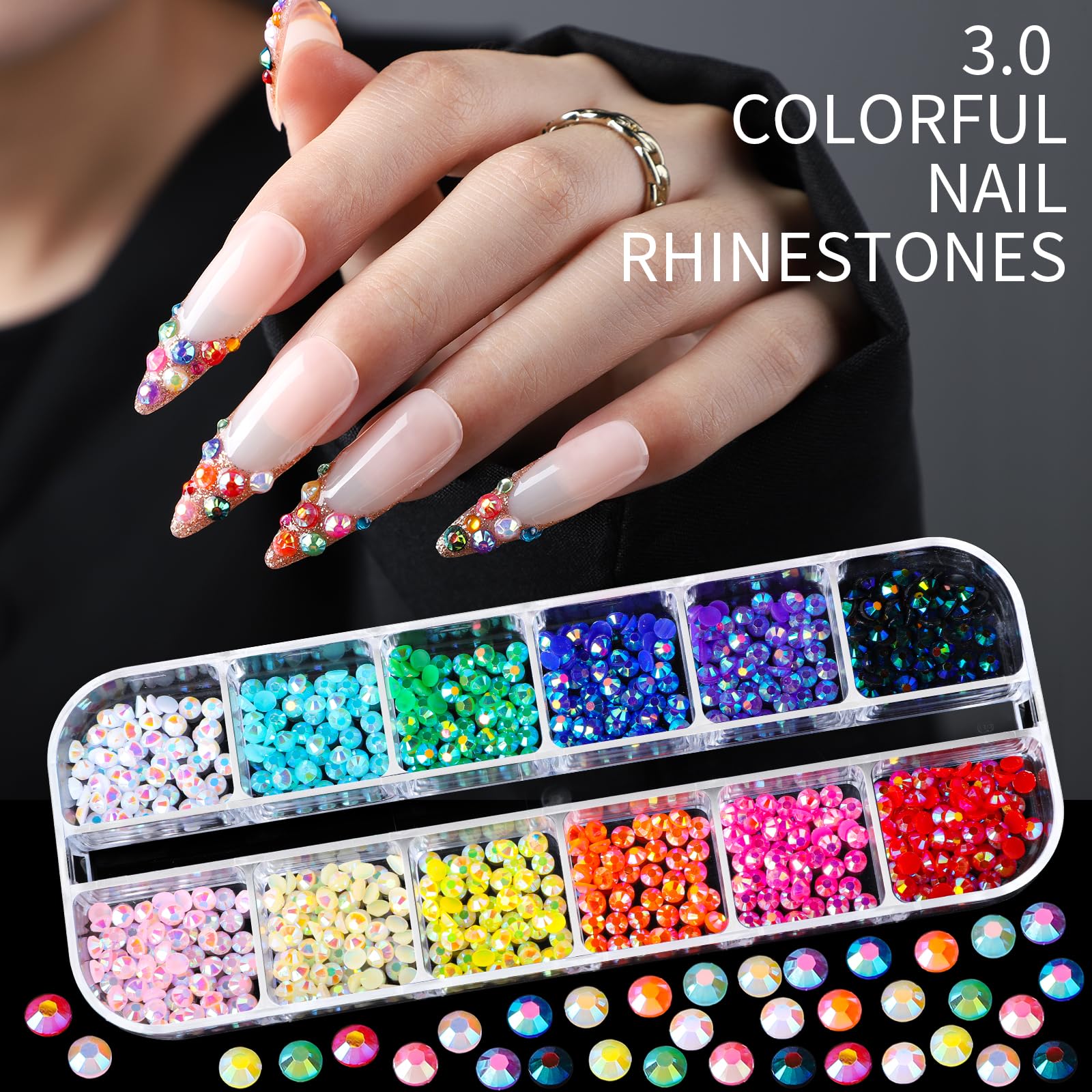 Six boxes of assorted Teenitor 3D nail rhinestones