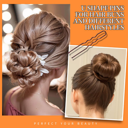 Teenitor brown bobby pins in two inches and 2.75 inches sizes spread out next to the organizer case