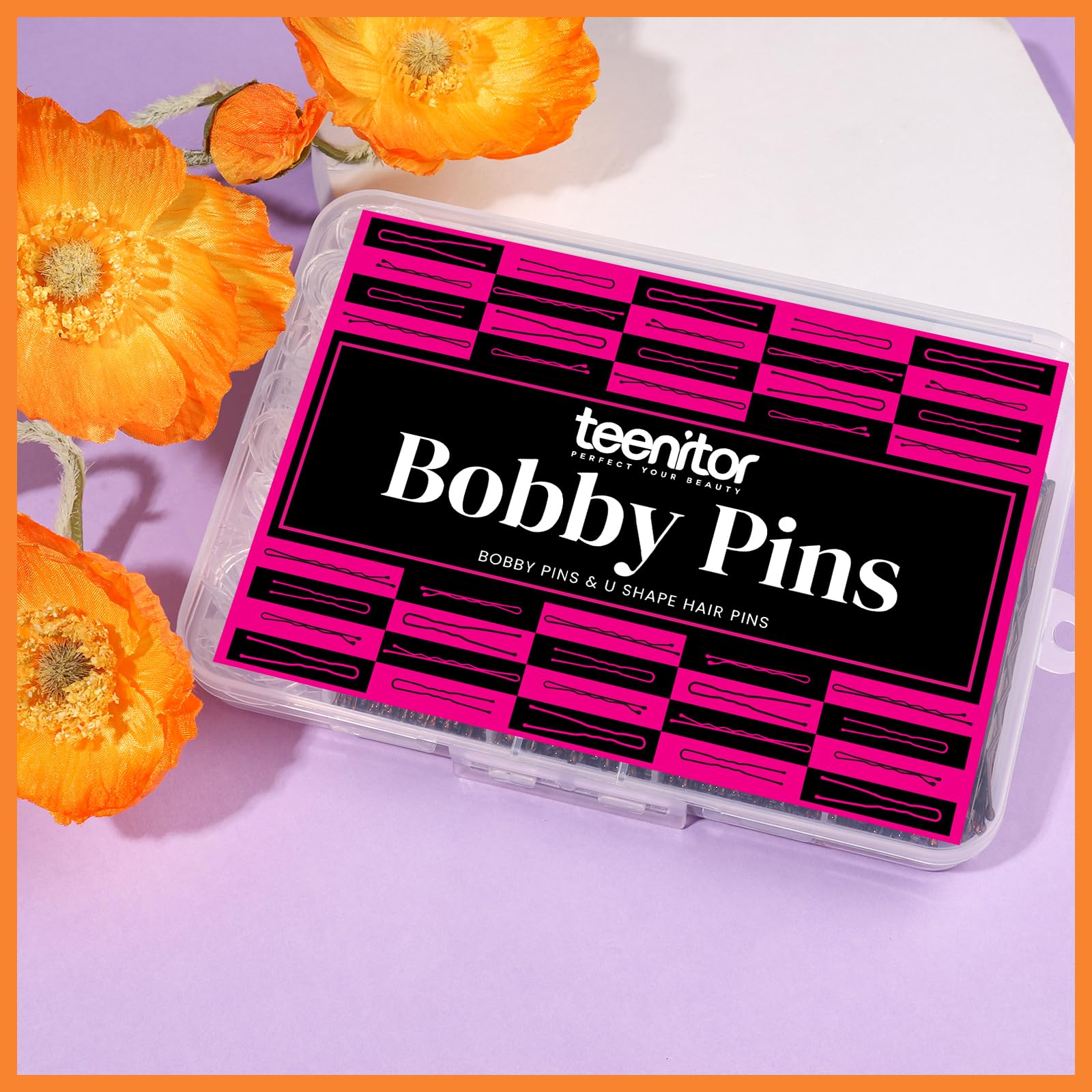 Teenitor U shaped hair pins for buns showing protective ball tips close up view