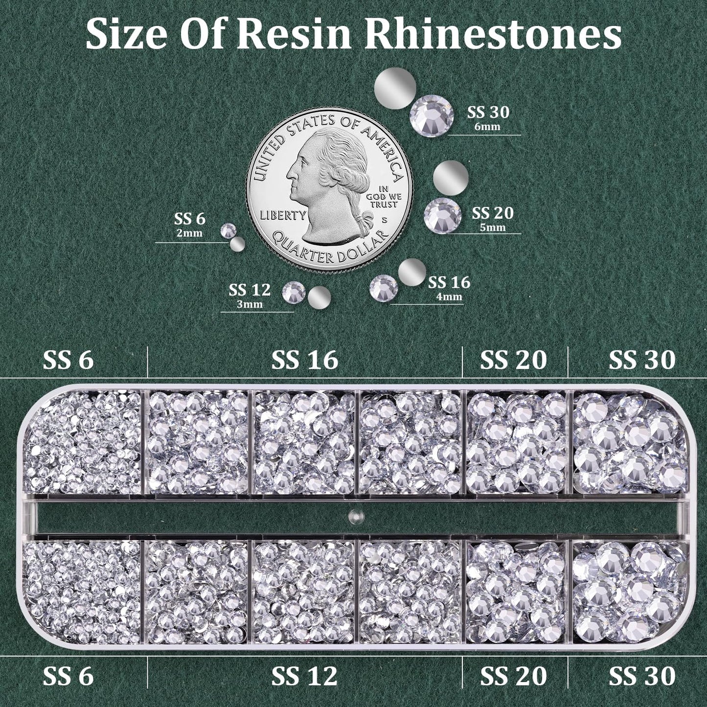 Close up of 12-grid flatback crystal rhinestone storage box