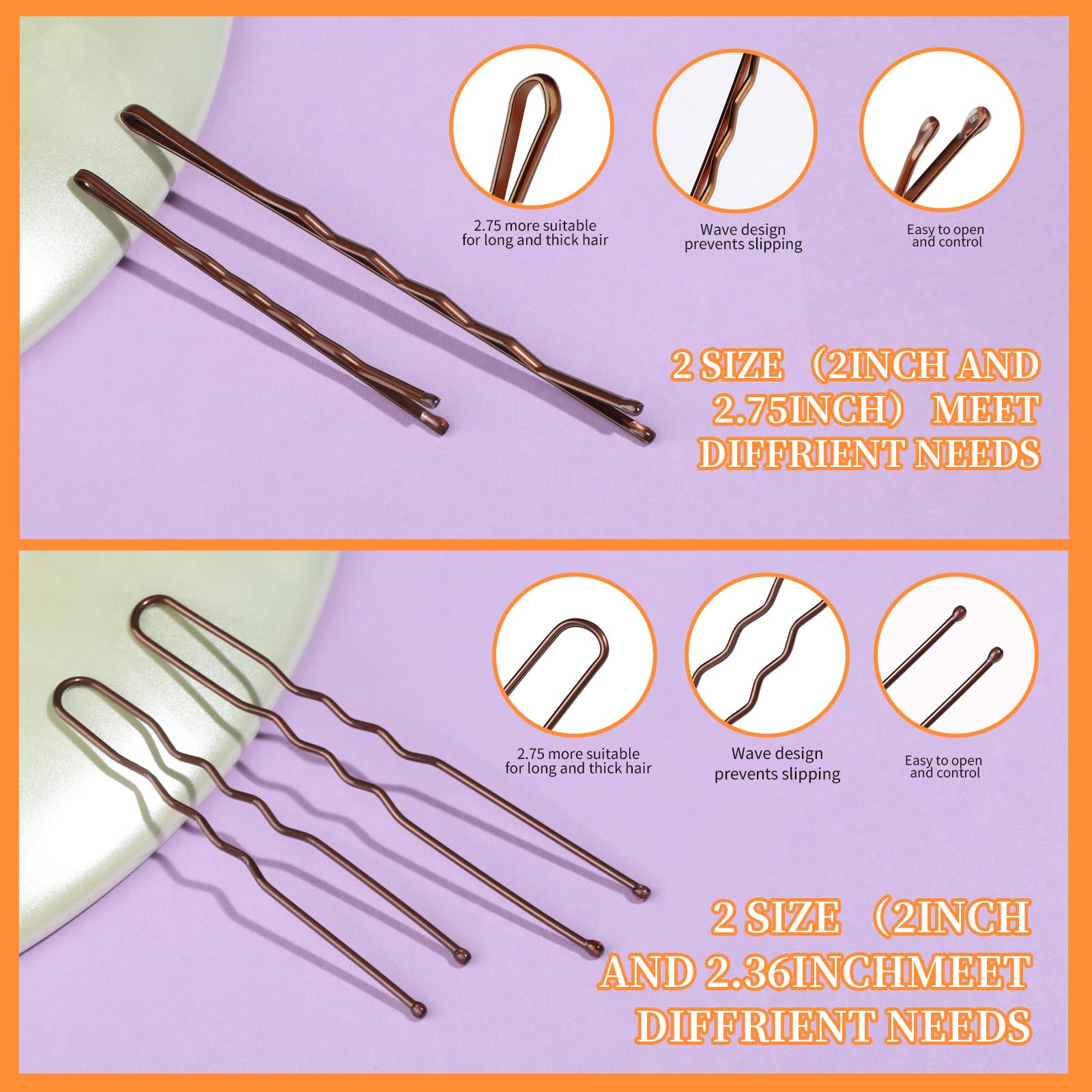 Teenitor hair accessories collection highlighting three different sizes of brown bun pins and fasteners
