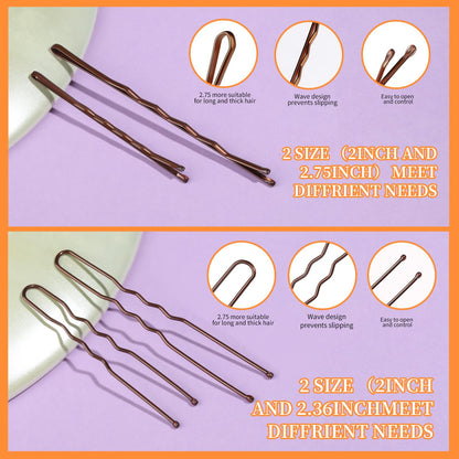 Teenitor hair accessories collection highlighting three different sizes of brown bun pins and fasteners