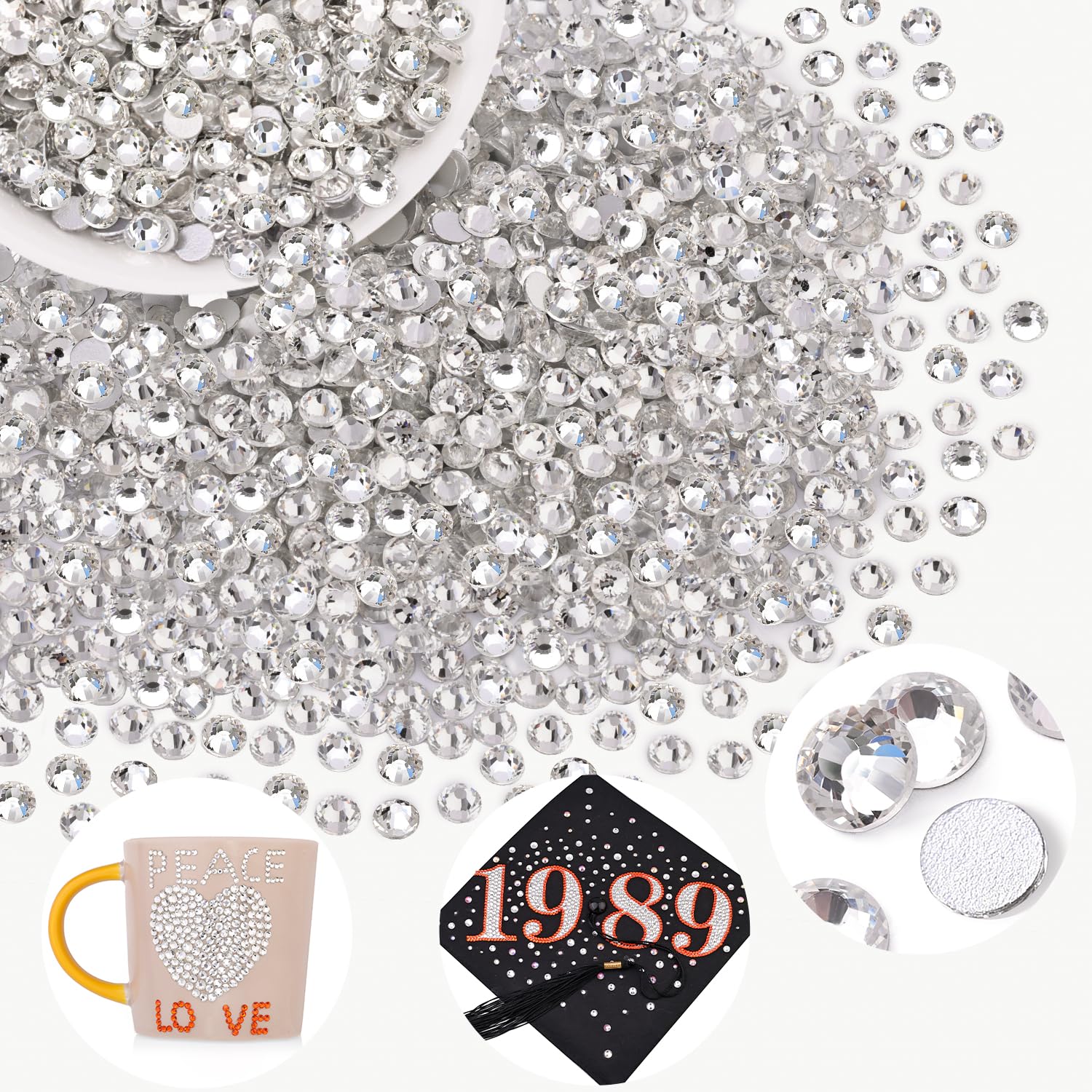 2000 piece bulk pack of clear glass rhinestones