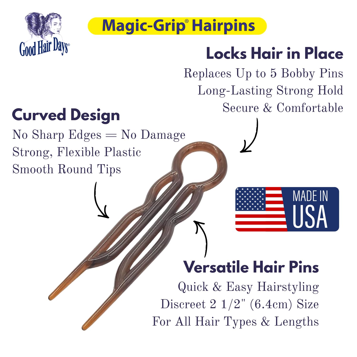 Close up of Good Hair Days Magic Grip styling accessories