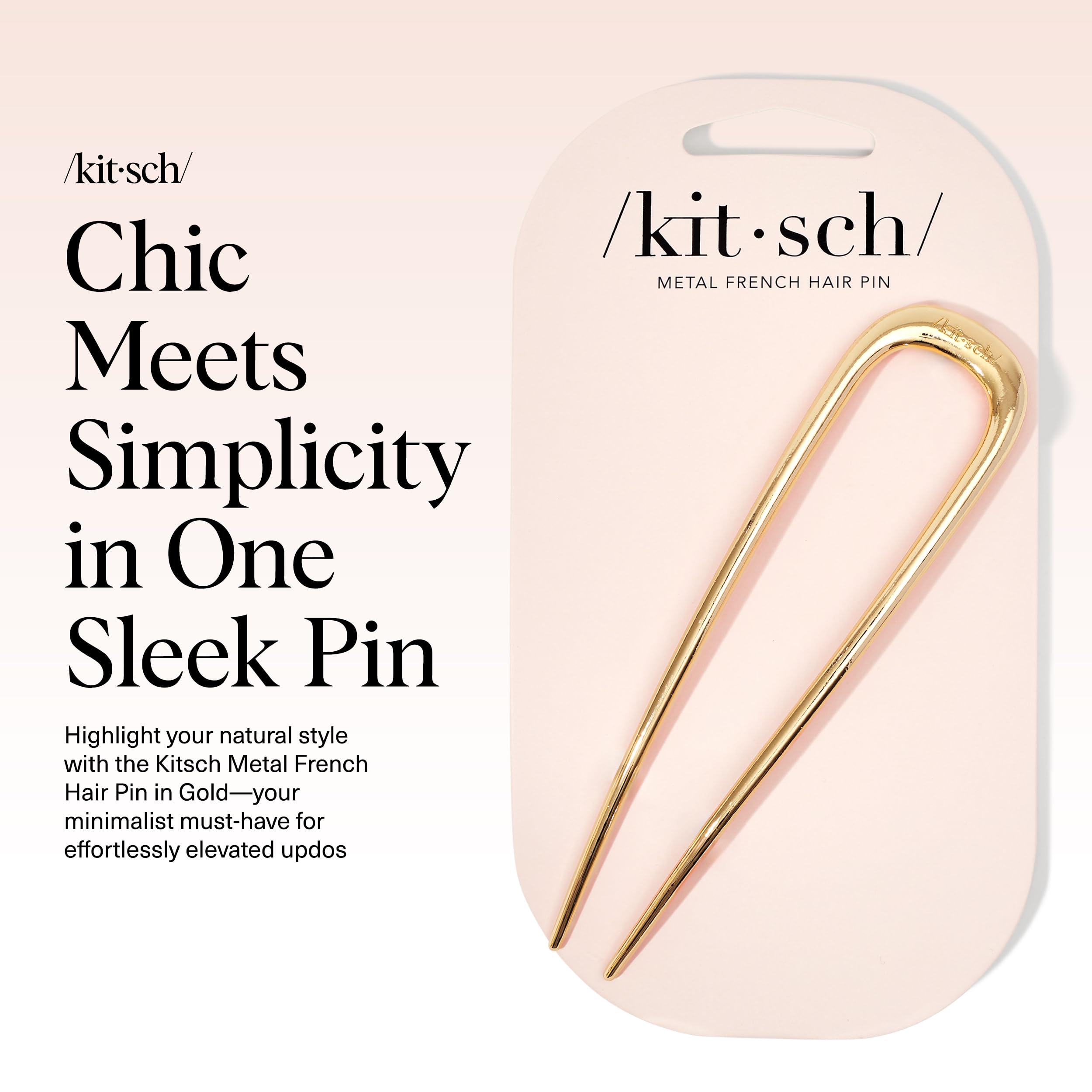 Kitsch gold U-shaped hair pin for securing buns and chignons