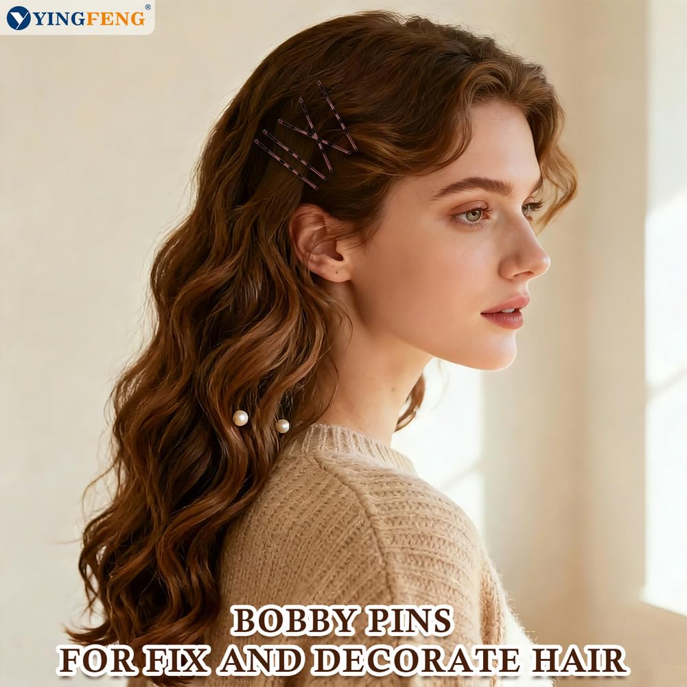 Premium brown metal hair pins spread out on a clean styling table.