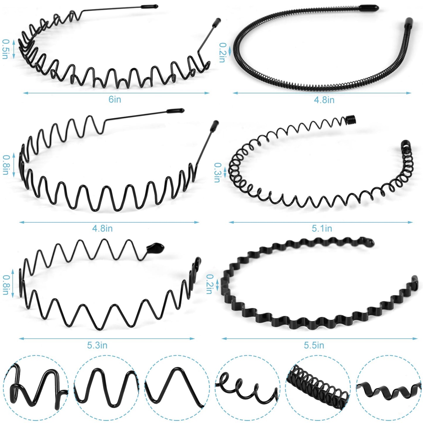 Unisex black wavy metal headband for sports