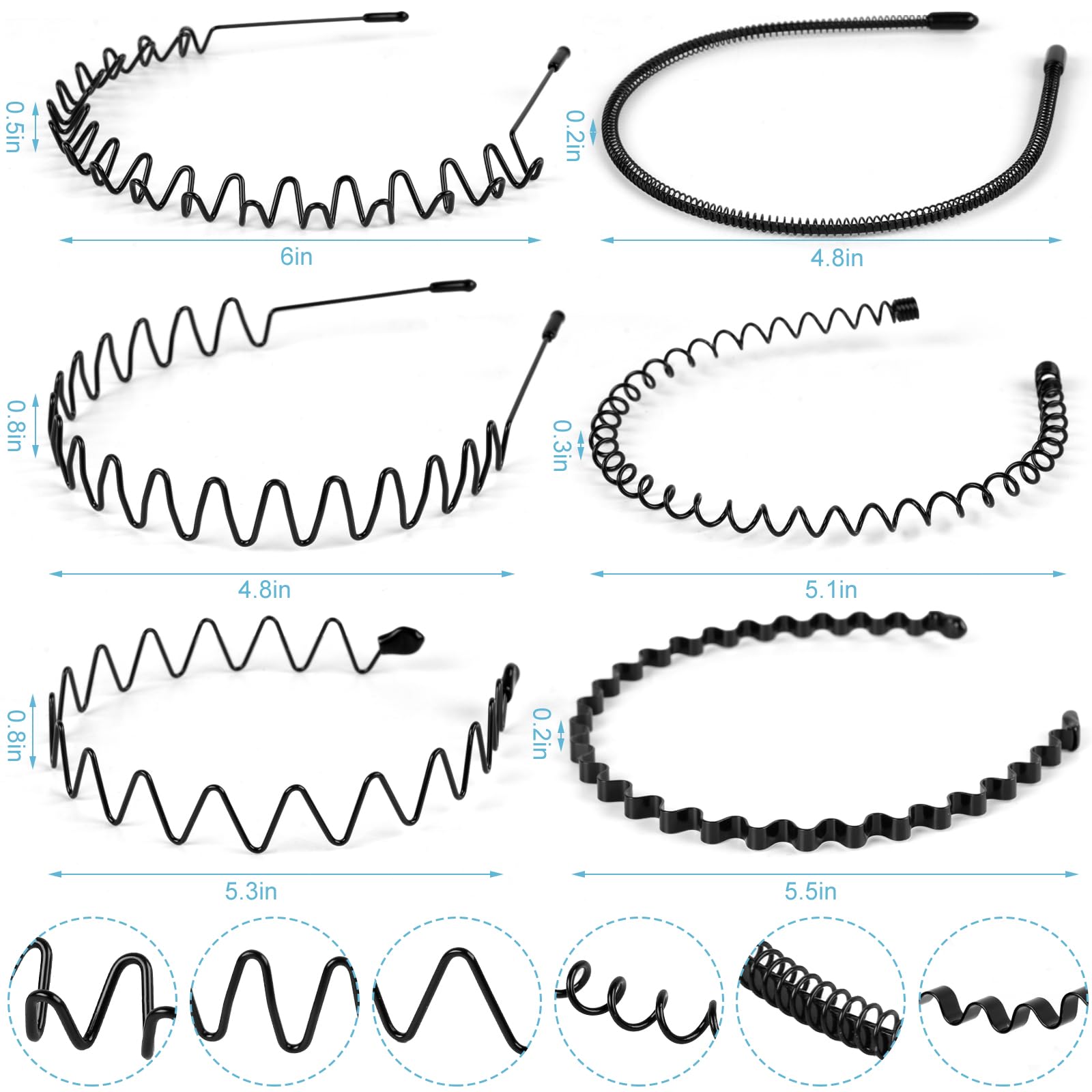 Unisex black wavy metal headband for sports