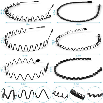Unisex black wavy metal headband for sports