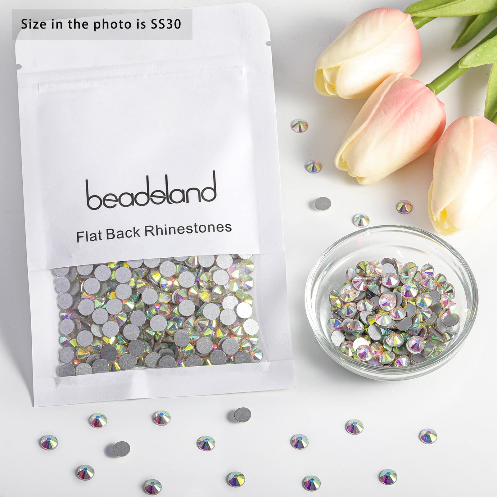 Beadsland rhinestones organized for nail art design application