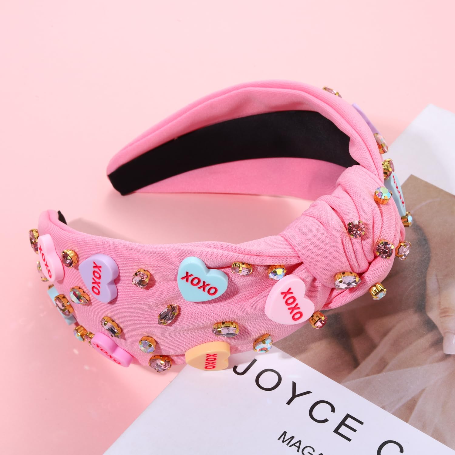 Mokkia branded Valentine's Day headband on display