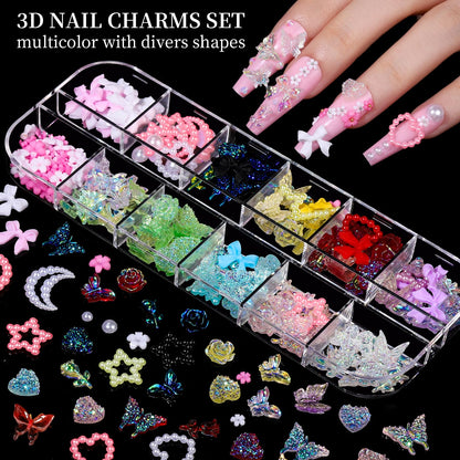 Fandamei 8-box nail art set with varied gems and pearls
