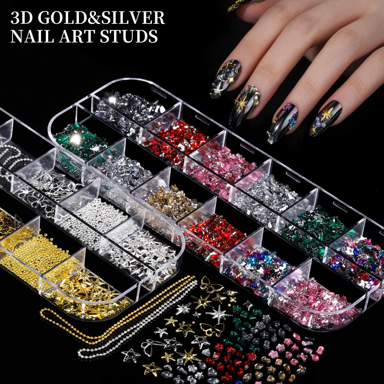 Fandamei nail decorations applied on manicured nails