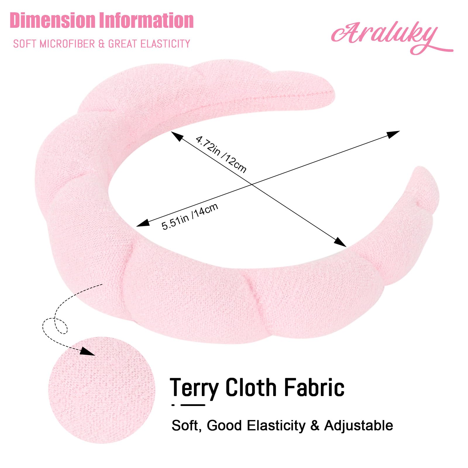 Soft terry cloth spa headband for face washing application