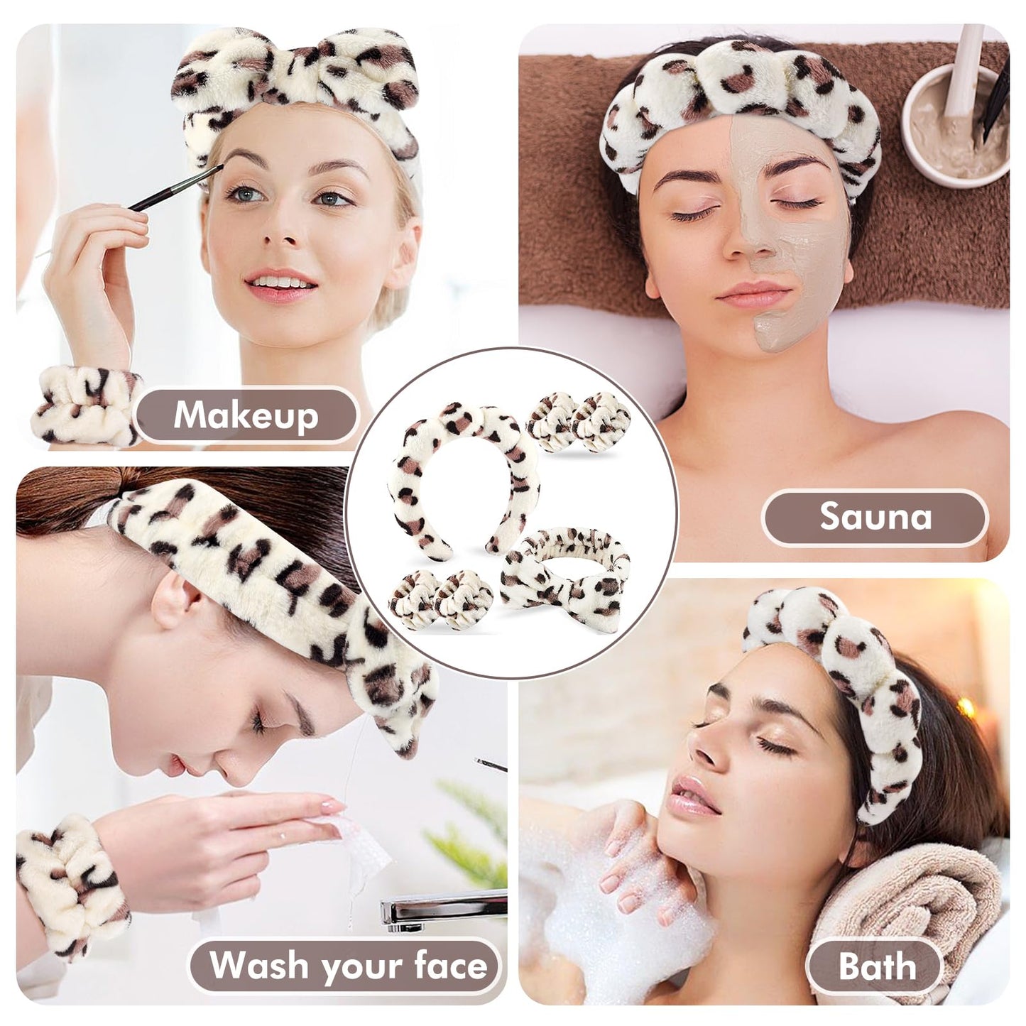 Full 6 piece set of Zkptops spa accessories laid out on a bathroom counter