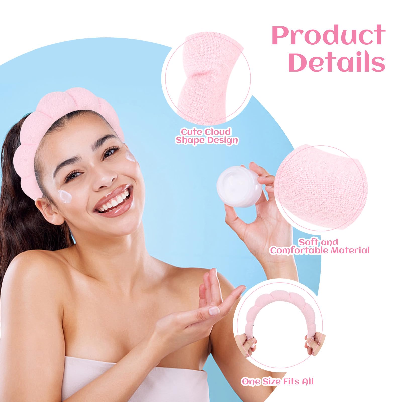 Woman wearing Aopwsrlyi puffy spa headband for makeup removal