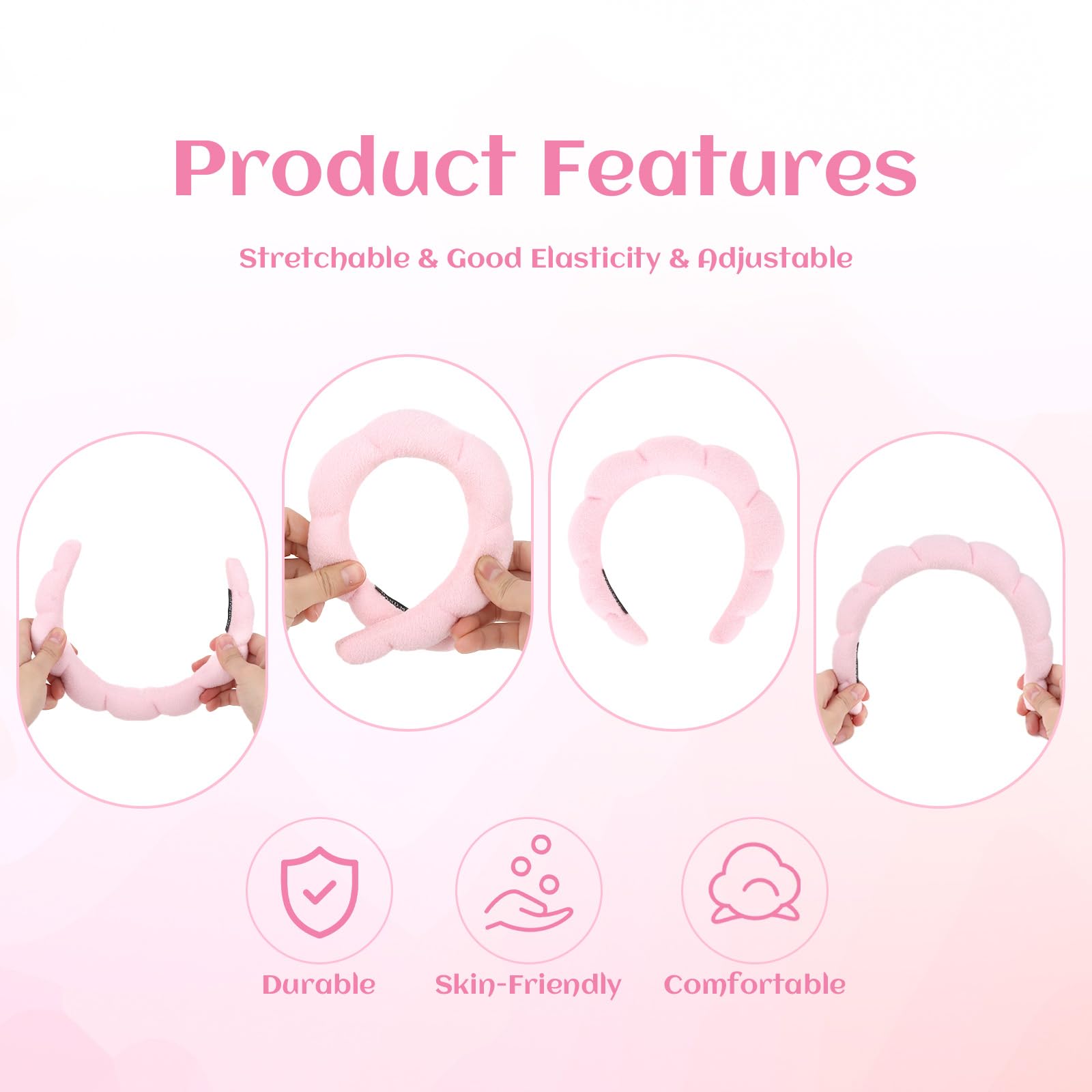 Side profile of Aopwsrlyi pink spa headband showing fit