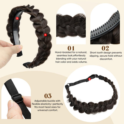 Elastic stretch headwrap dark brown hair piece