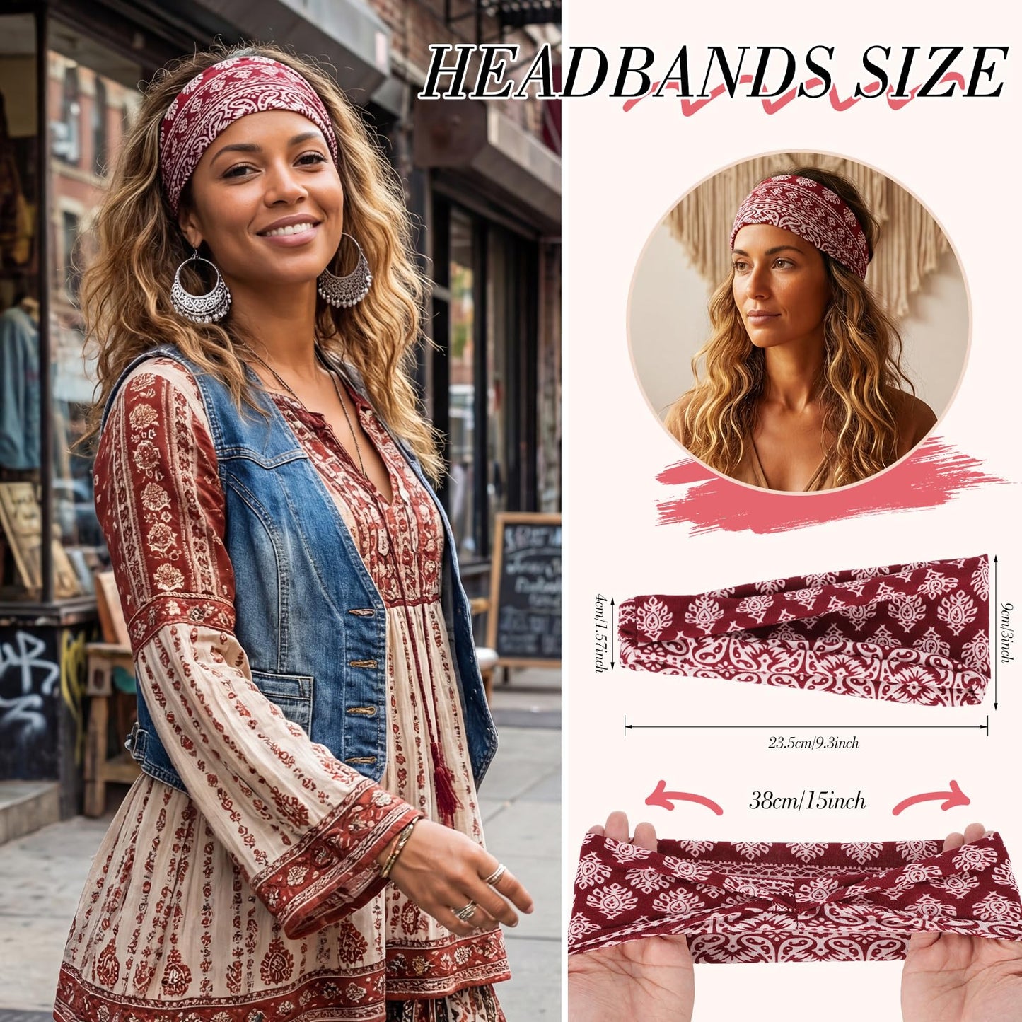 Woman wearing obeoby boho knotted wide headband