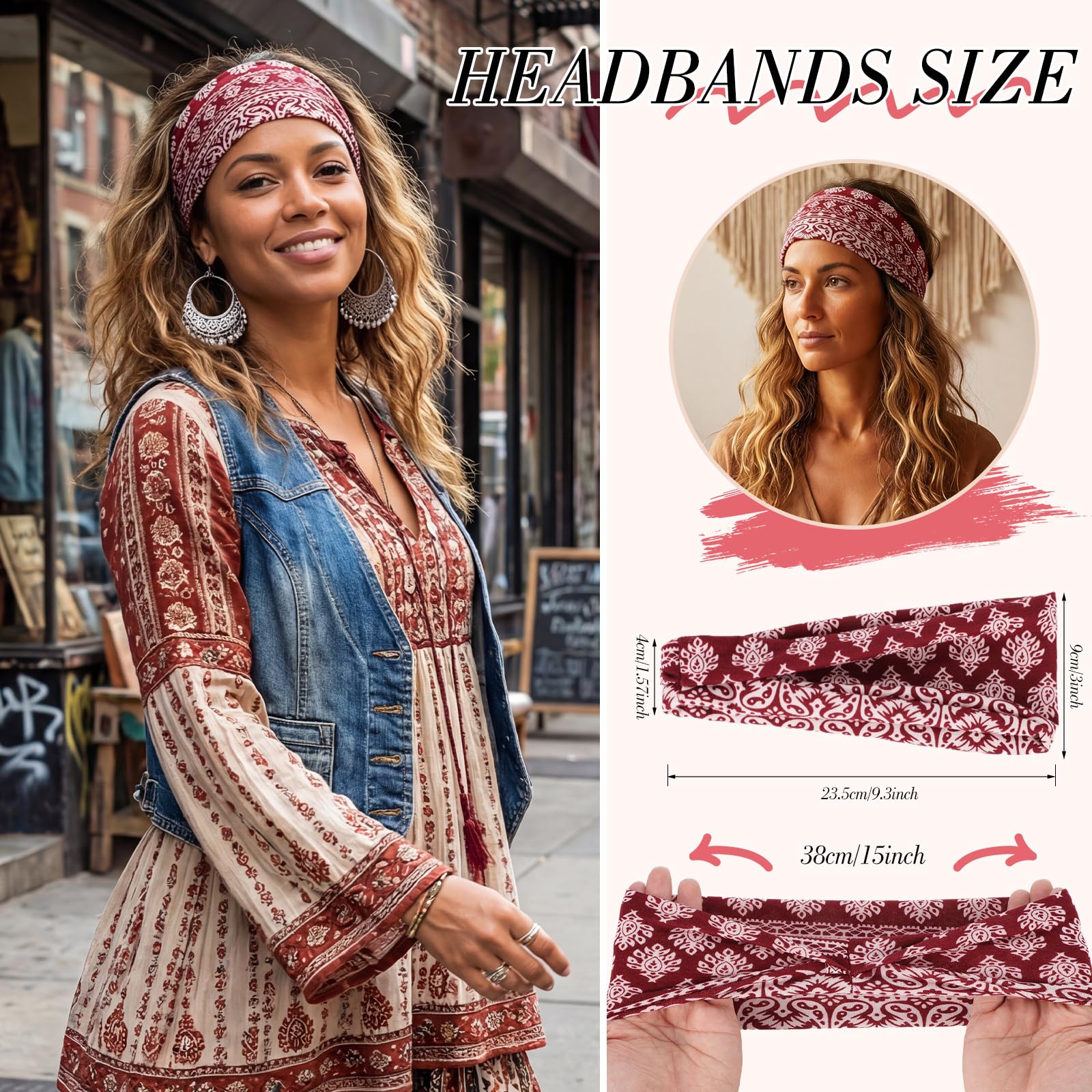 Woman wearing obeoby boho knotted wide headband