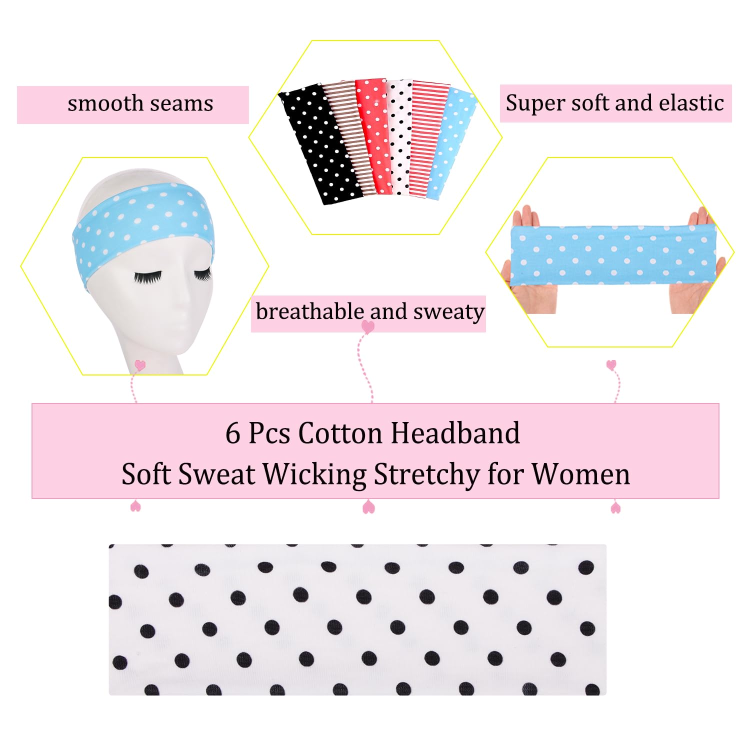Six pack of Leeven breathable moisture wicking sport headbands