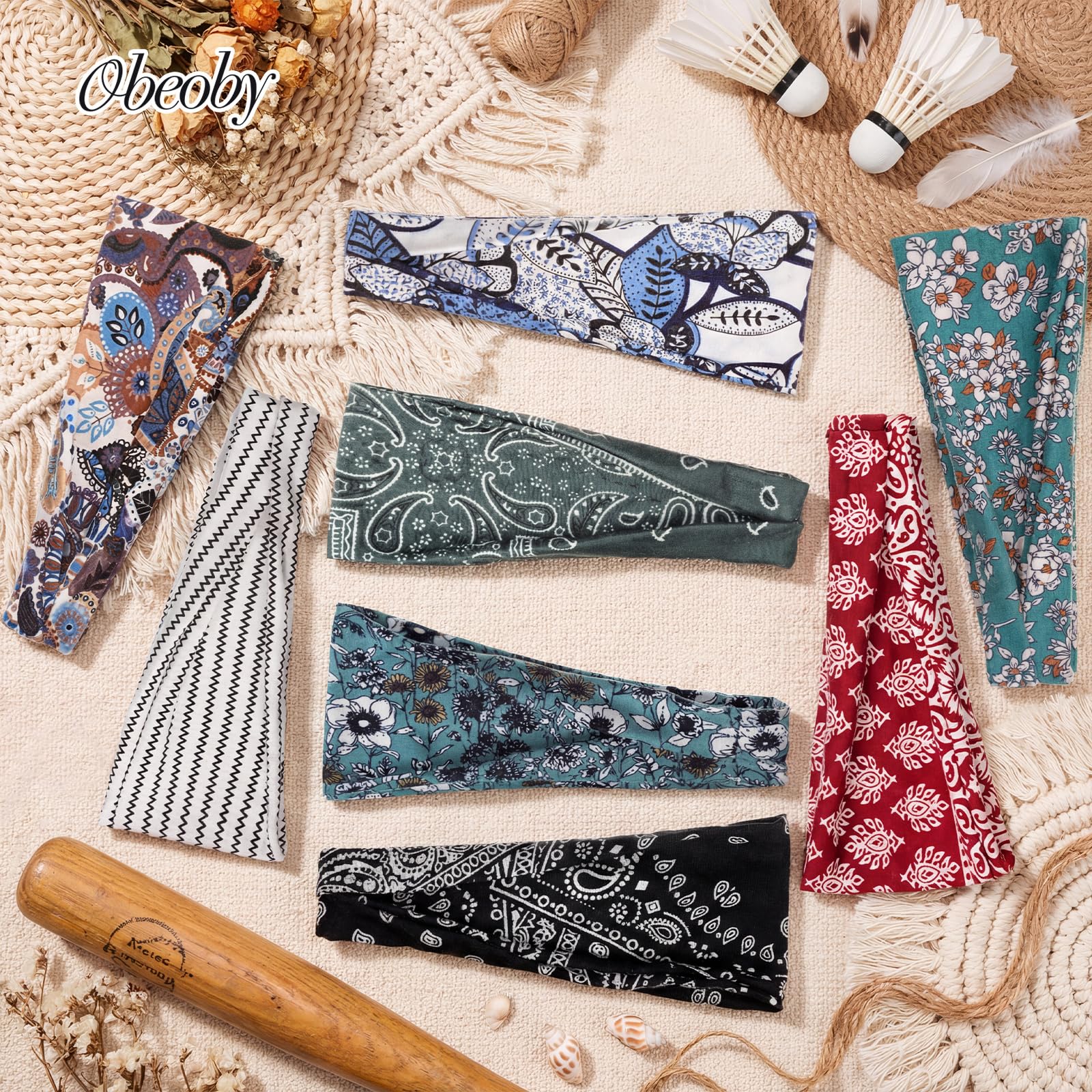 Group of 8 colorful obeoby boho headbands for daily use