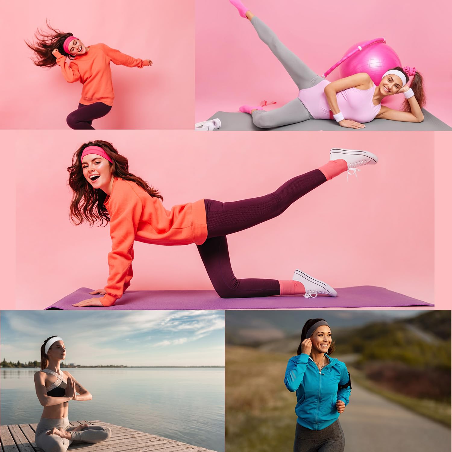 Woman wearing Leeven elastic headband during workout