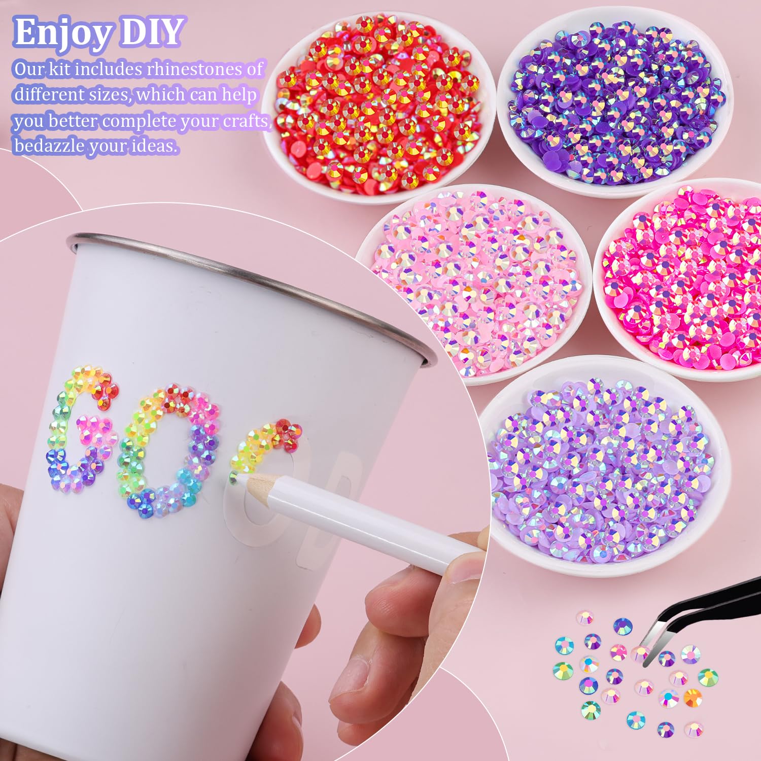 Precision tweezers and rhinestone picker pencil for DIY crafting.