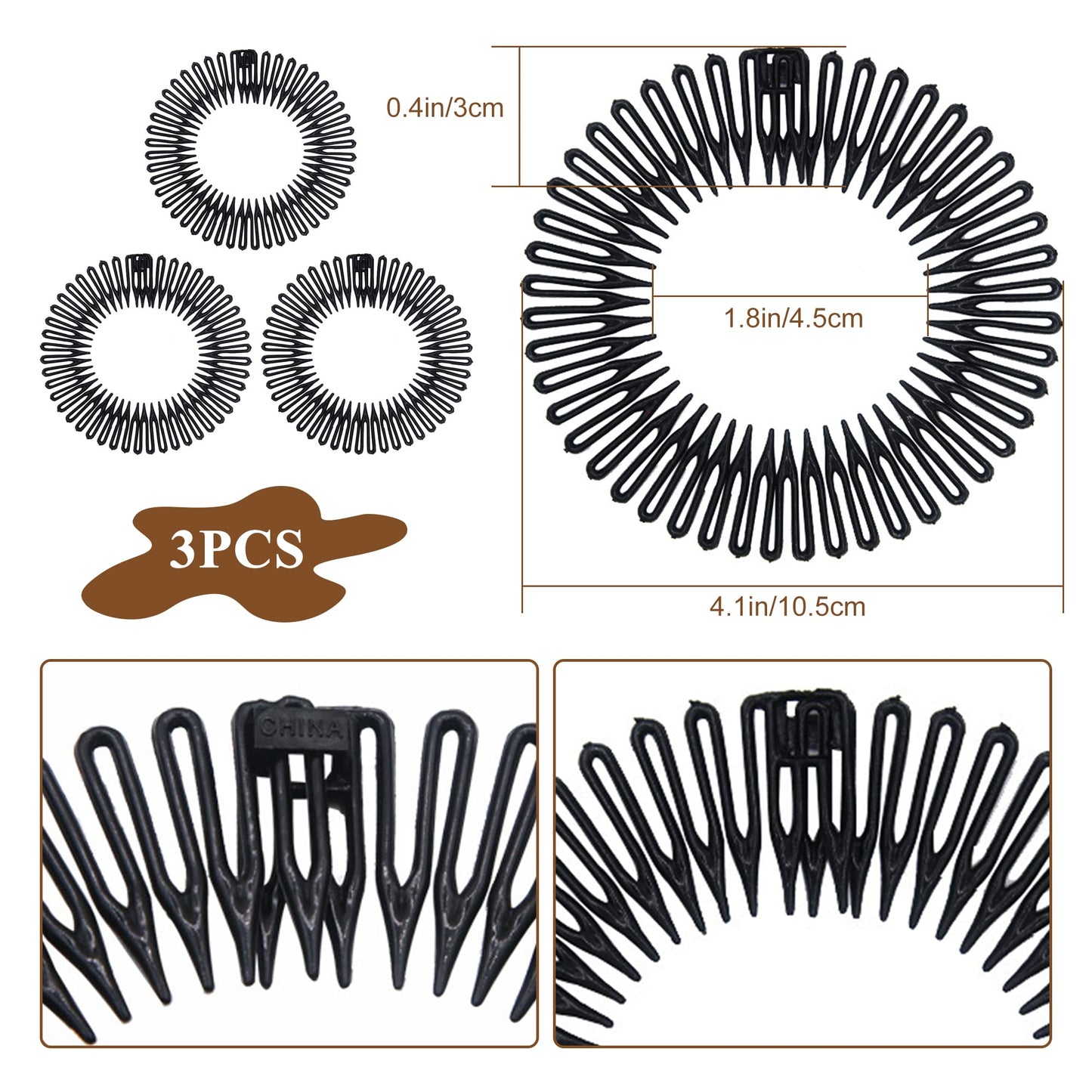 Close up view of Soft 'N Style 49 tooth plastic hair comb headband