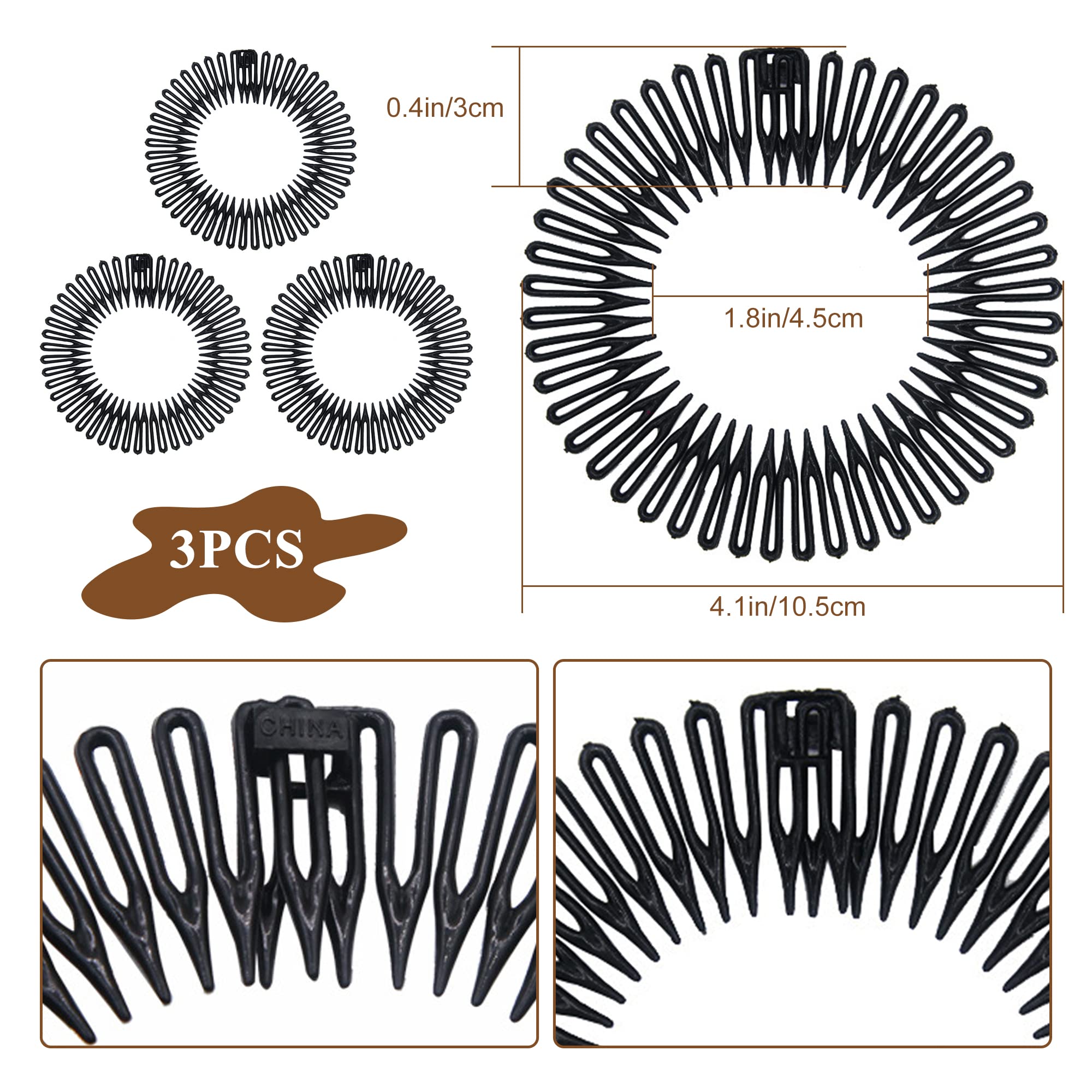 Close up view of Soft 'N Style 49 tooth plastic hair comb headband