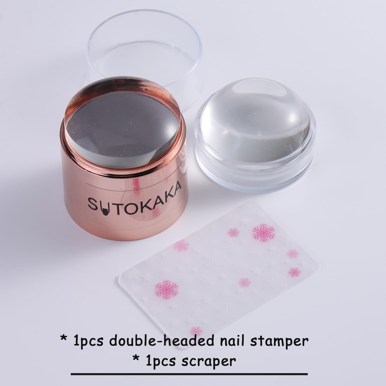 Double headed clear silicone nail stamper and scraper tool