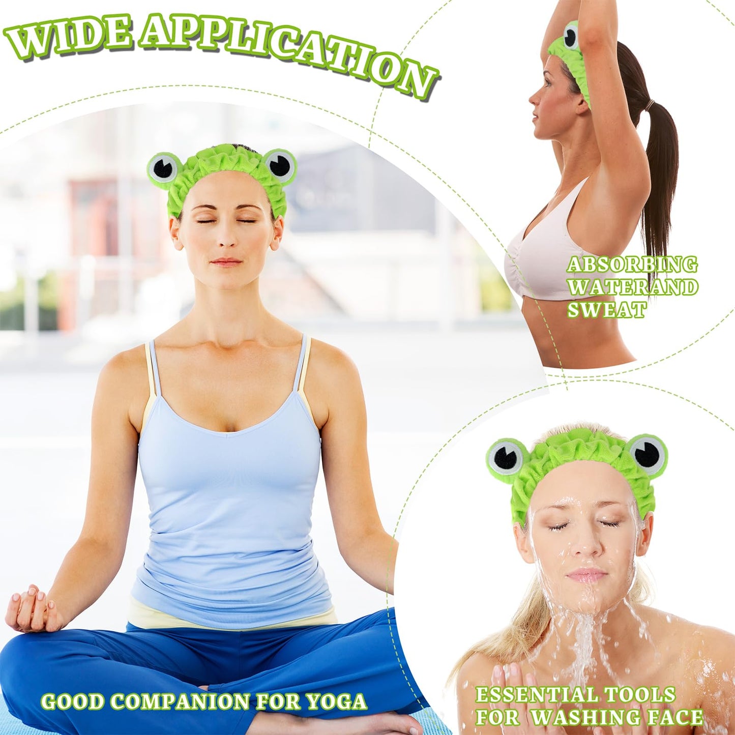 Woman using Jowmoy green frog headband for makeup routine