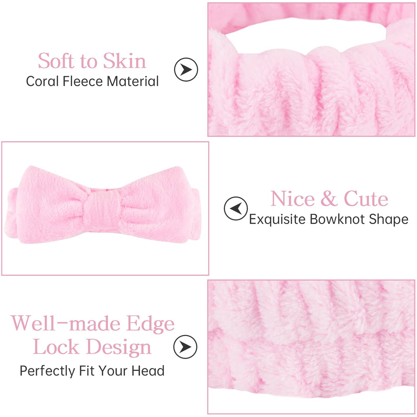 Six pack of pink skincare headbands for washing face