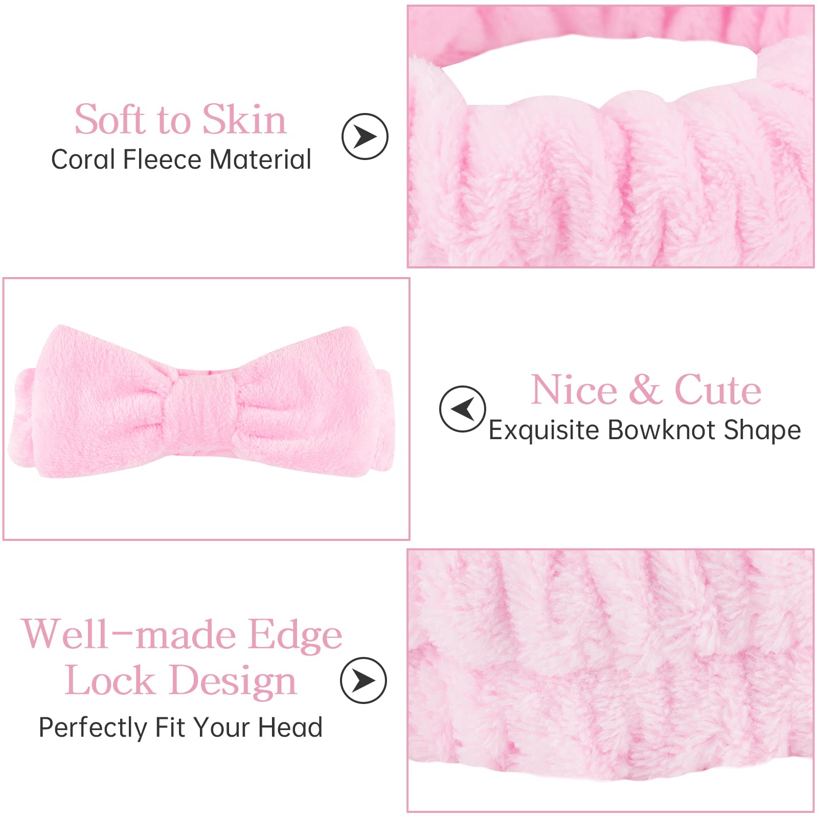 Six pack of pink skincare headbands for washing face