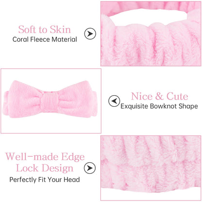Six pack of pink skincare headbands for washing face