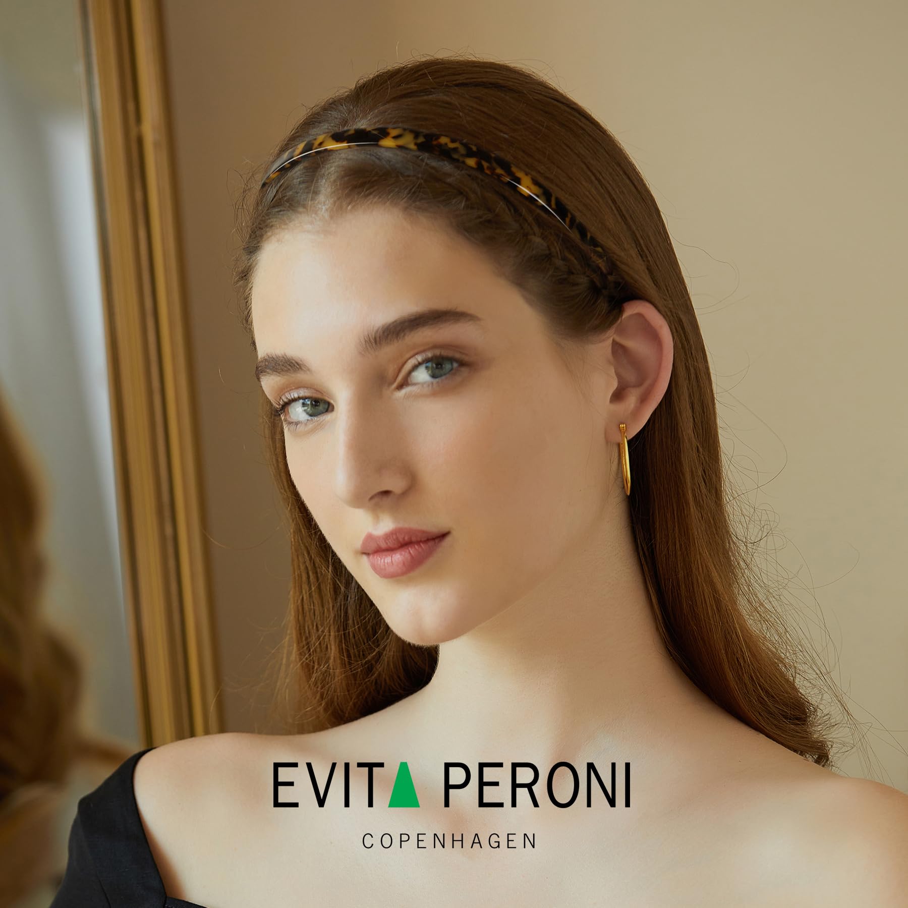 Side profile of Evita Peroni thin resin headband for women