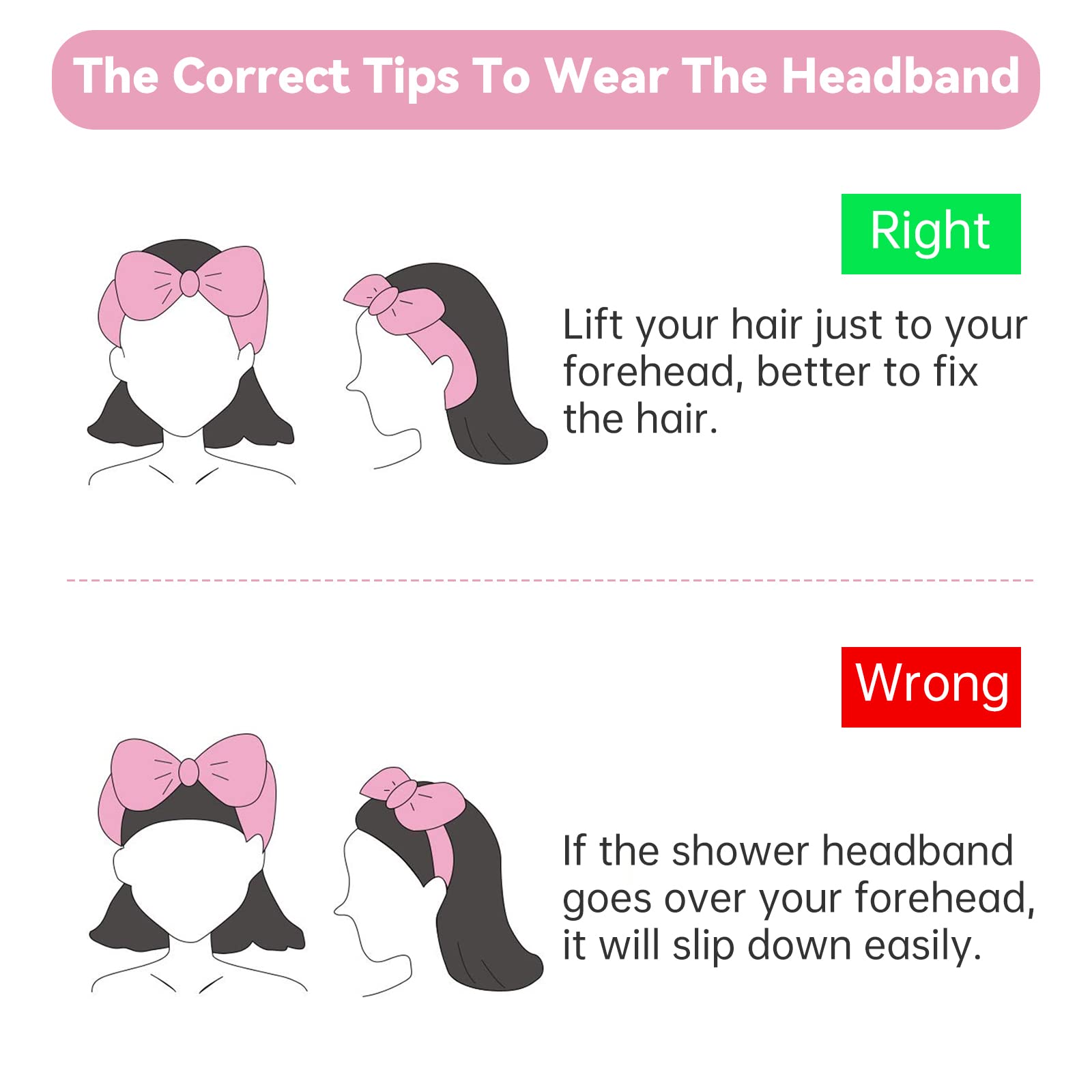 Collection of six pink bow headbands for face care