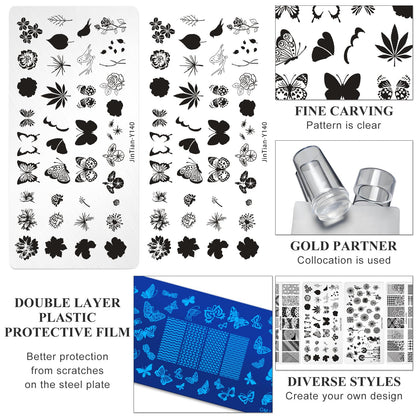 Stainless steel nail art plates with floral and butterfly designs
