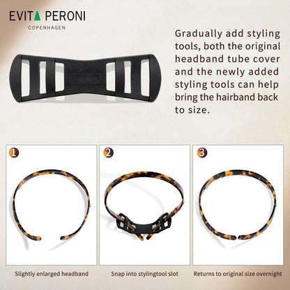 Professional model wearing Evita Peroni tortoise headband