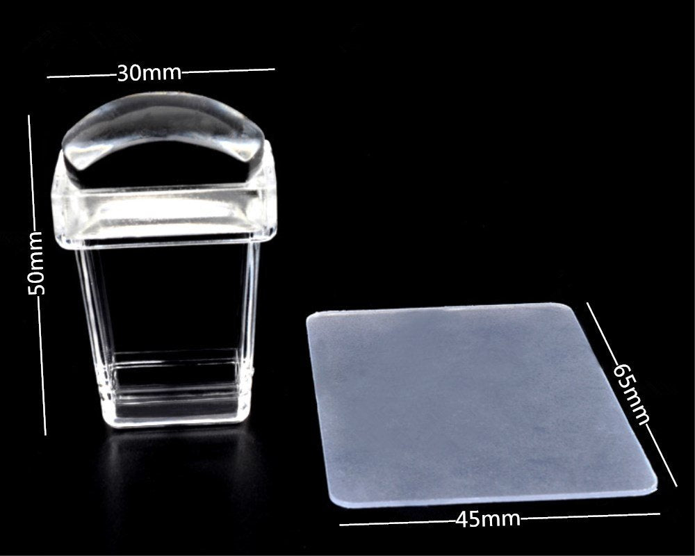 Transparent nail art stamper with plastic scraper tool