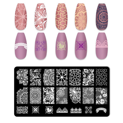 Detailed view of Molilon stainless steel nail art stamping plates