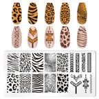 Stainless steel nail art template plates with animal prints