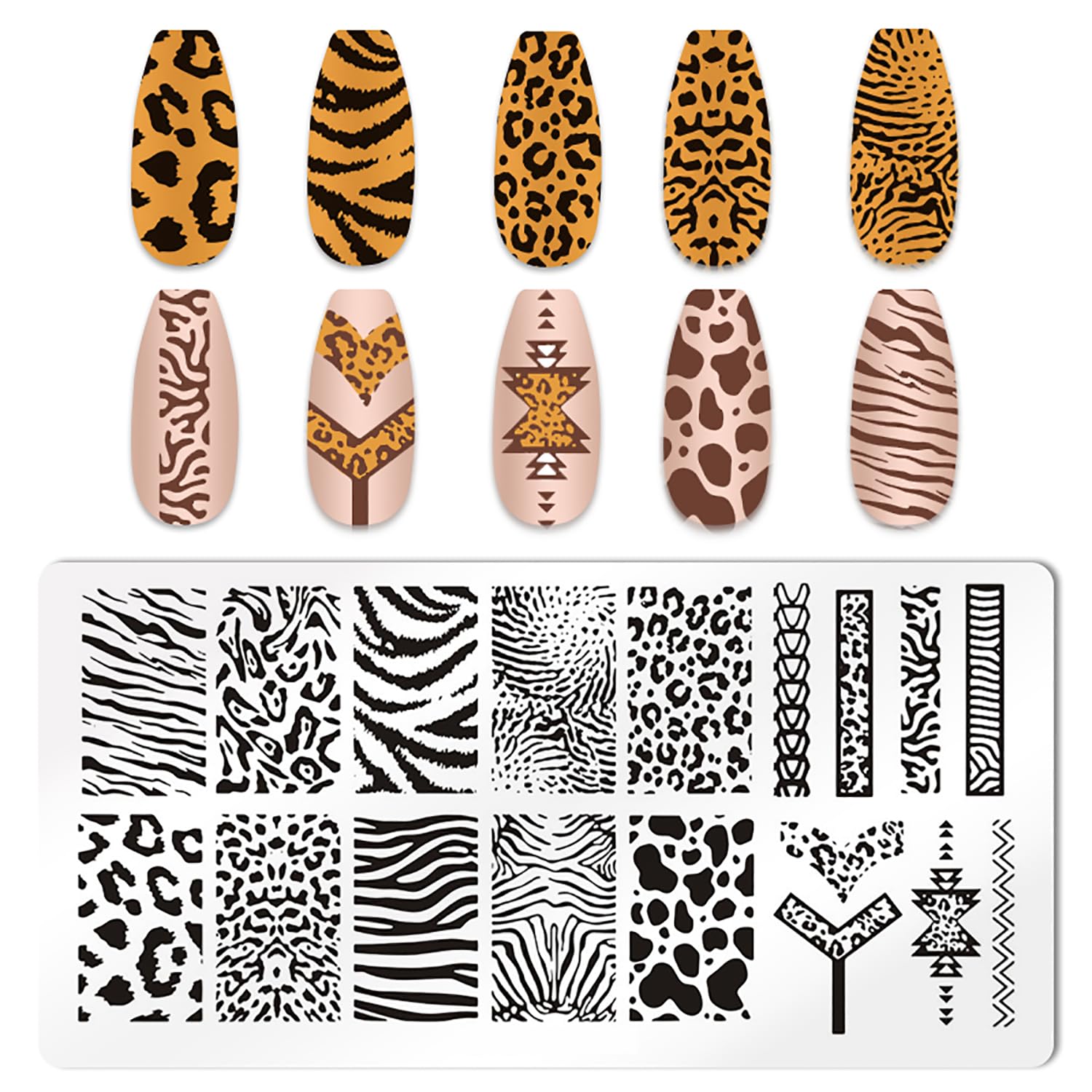 Stainless steel nail art template plates with animal prints