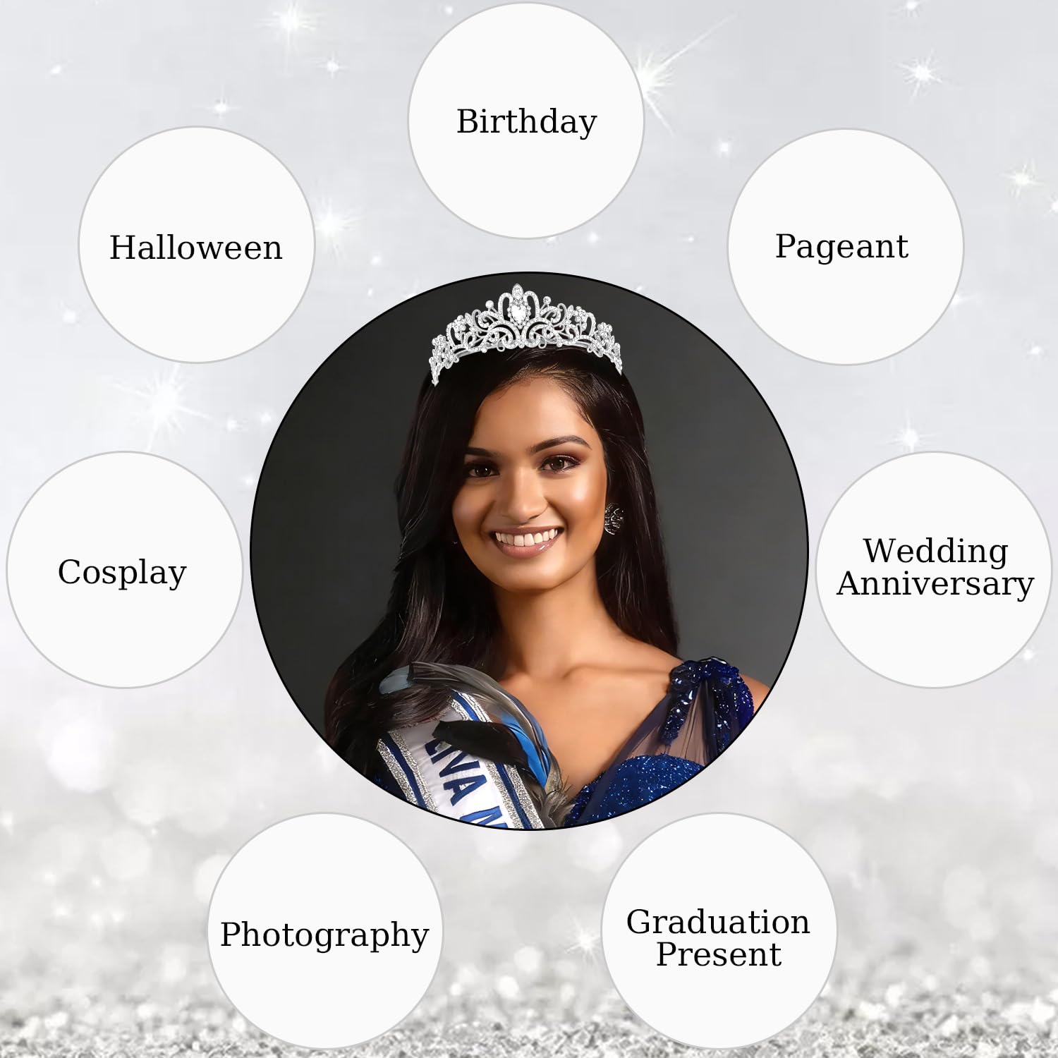 Side profile of Didder crystal crown on hair
