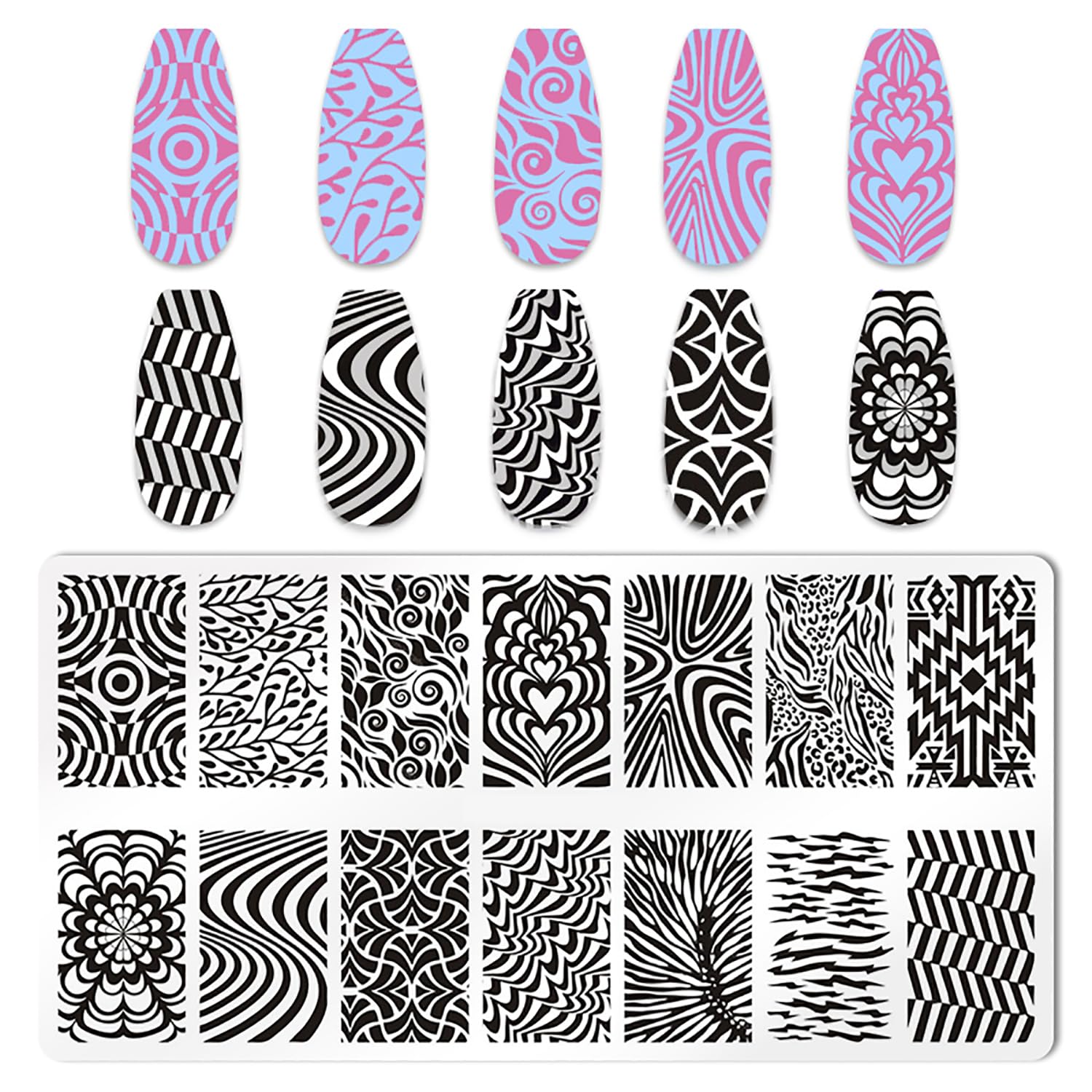 Top view of five piece professional nail stamping collection